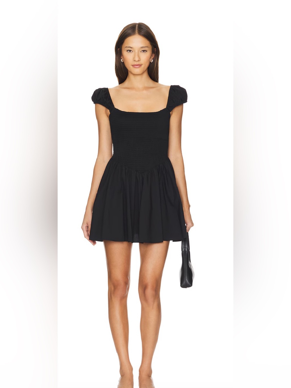 Caroline Constas Tarah Smocked V Waist Mini Dress Black M